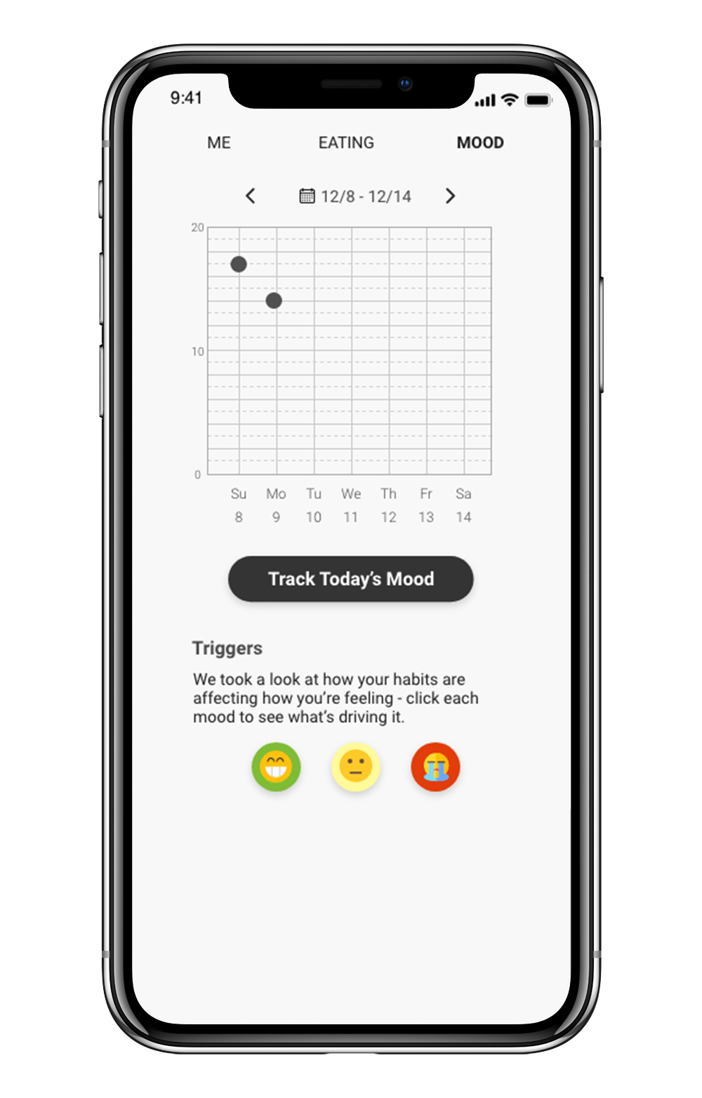 App page showing daily tracking for mood.