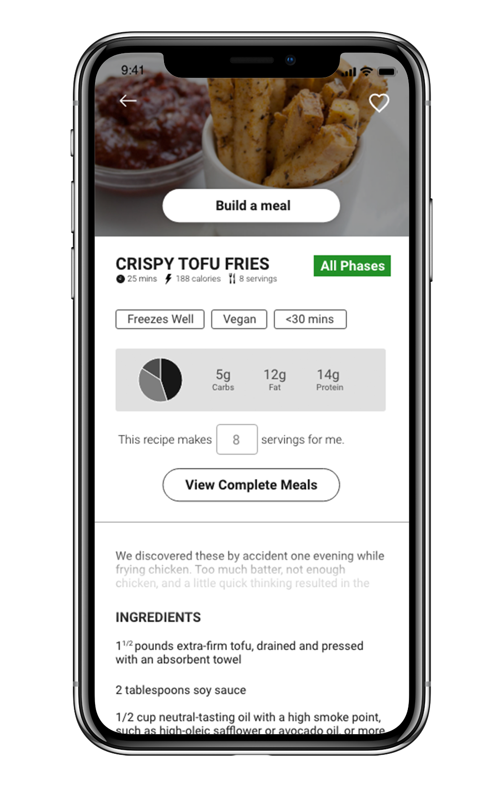 App page showing details of a recipe.