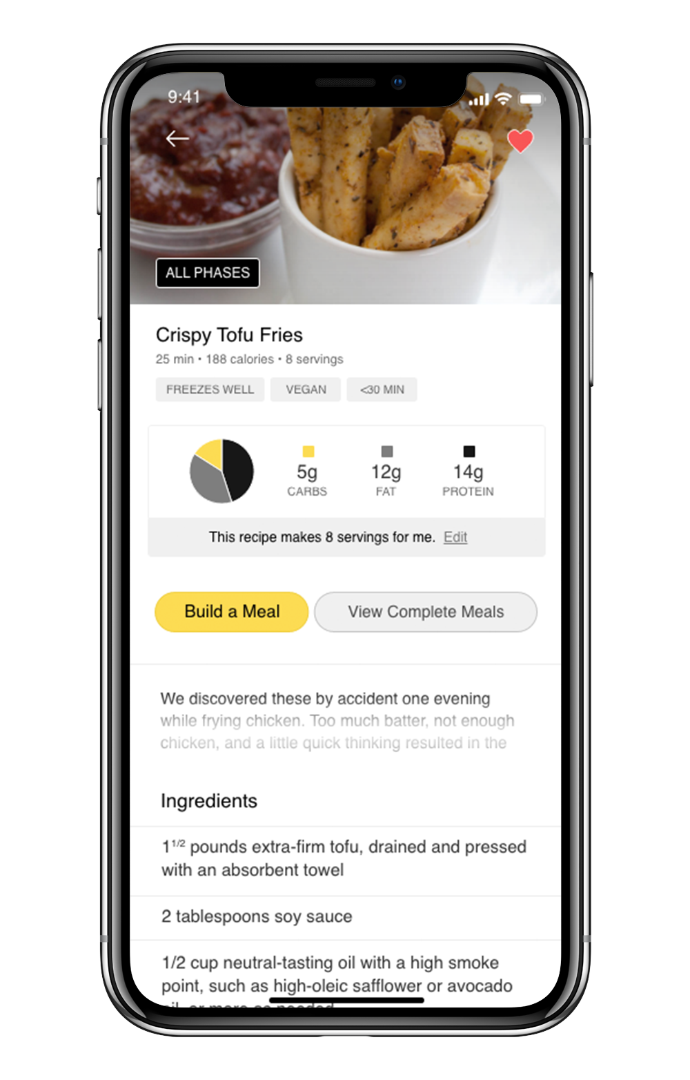 App page showing details of a recipe.