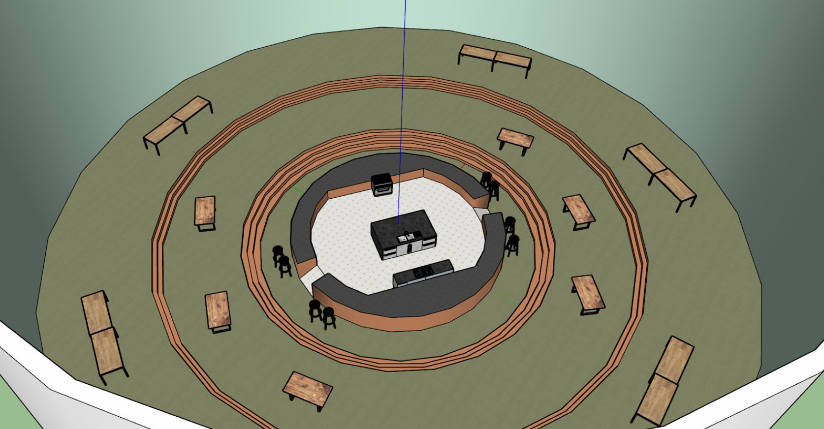 Layout of the restaurant rendered in 3D modeling software.
