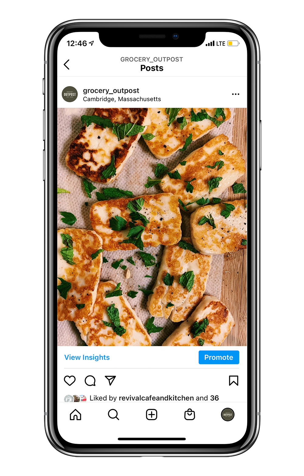 Instagram post showing fried halloumi.
