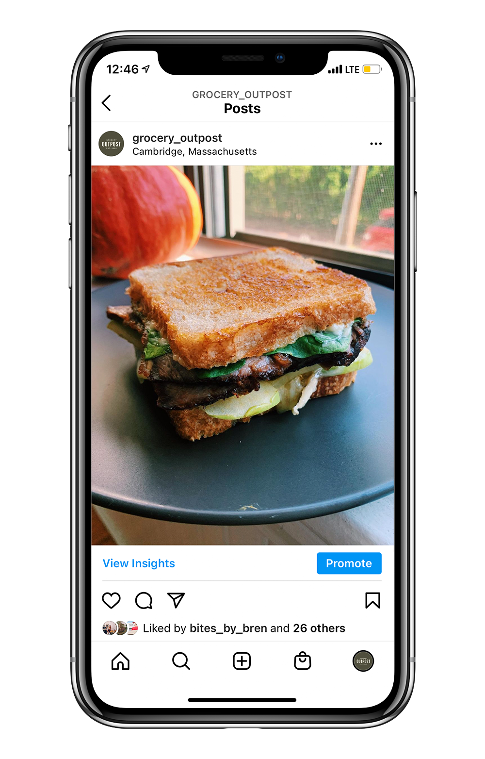 Instagram post showing a roast beef sandwich.